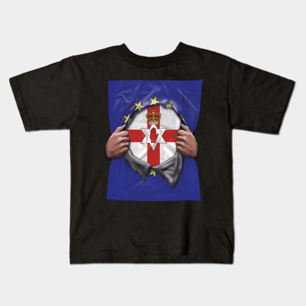 Northern Ireland Flag European Union Flag Ripped Open - Gift for Irish From Northern Ireland Kids T-Shirt by Country Flags